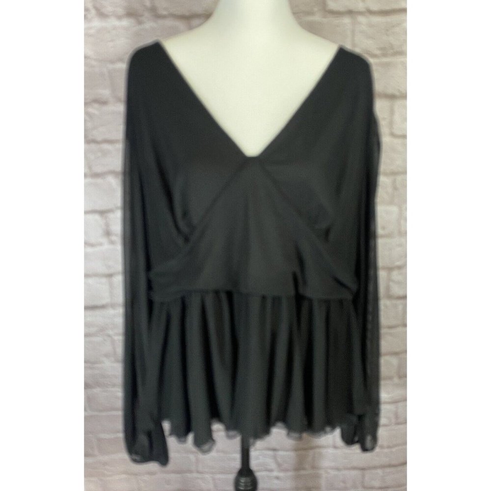 ASOS DESIGN Top Womens 24 Black Mesh Sheer Peplum Shirt Blouse Stretch 9444